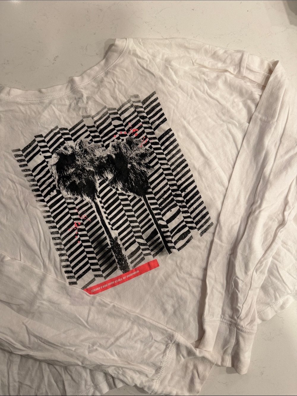 Hollister White Long Sleeve Tee with Pink Chest Logo